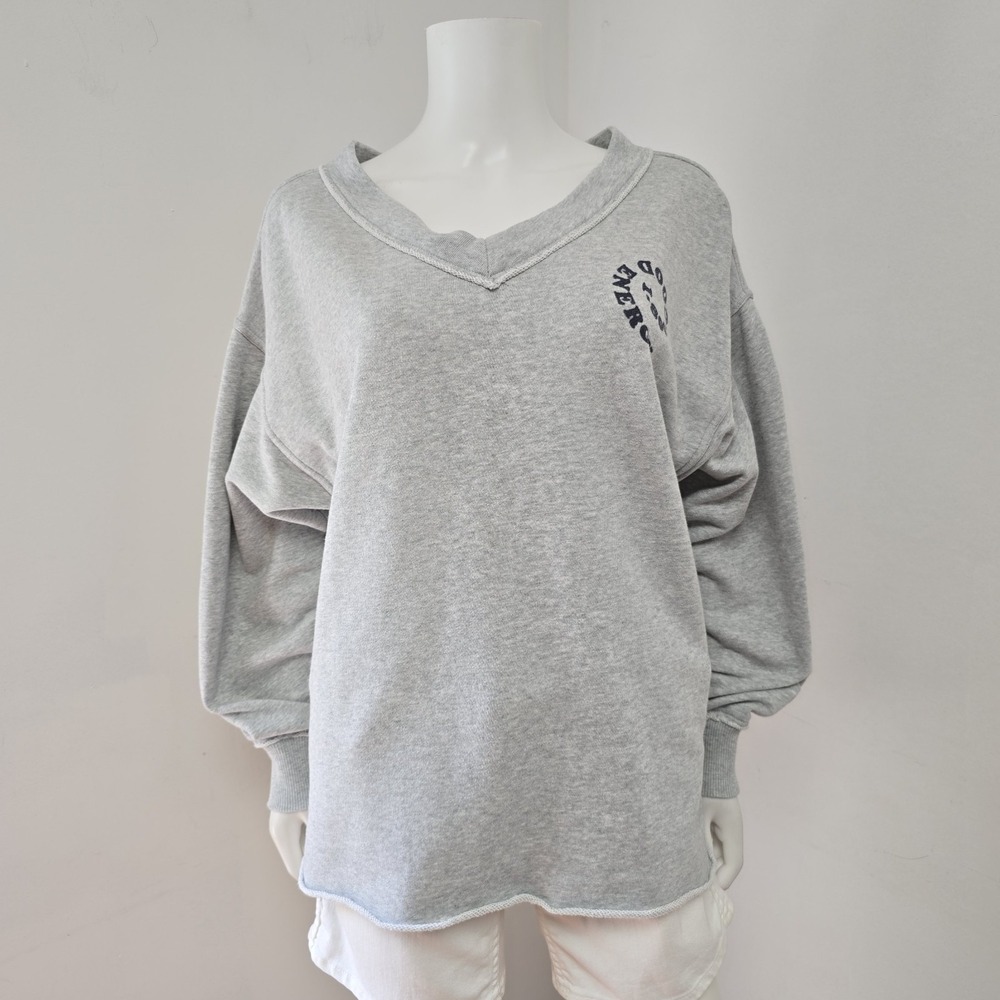 aerie Light Gray V‑Neck Pullover Sweatshirt